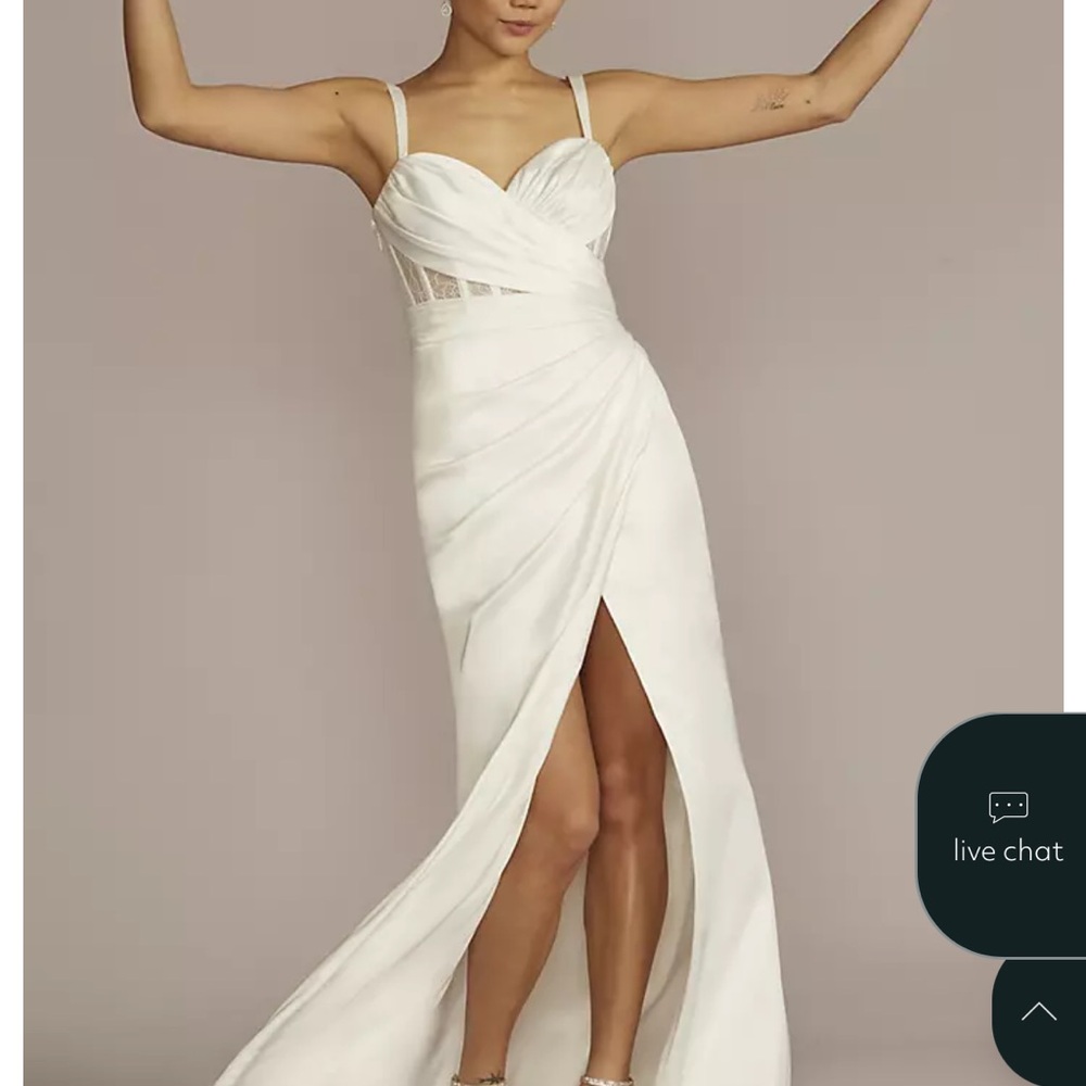 David's Bridal White Draped Wedding Dress